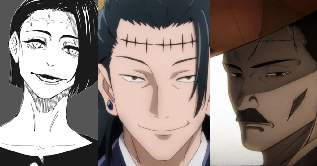 From left Kaori Itadori, Suguru Geto and Noritoshi Kamo