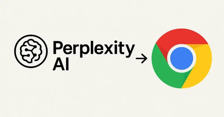 Perplexity AI logo connected to Google Chrome logo with an arrow.