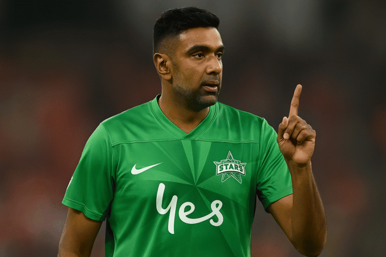 Athlete wearing green sports jersey with logo and sponsor, raising index finger during a game, symbolizing victory or alertness, on a blurred stadium background.