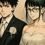Animeuz-sword-wedding-manga-style-illustration, a detailed manga-style illustration of a young man and woman dressed as a bride and groom, perfect for anime and manga fans, highly relevant for anime-themed image SEO.