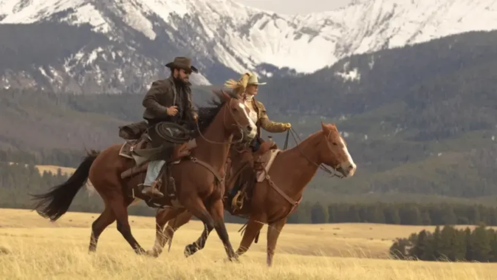 Kelly Reilly as Beth Dutton and Cole Hauser as Rip Wheeler in the Yellowstone spinoff series Dutton Ranch