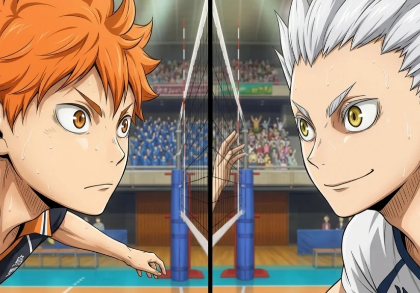 Haikyuu Final Movie Part 2 Release Date: Hinata and Hoshiumi facing off at the net.