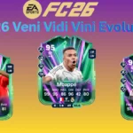 Three high-rated FC 26 player cards for Nico Williams, Kylian Mbappé, and Rafael Leão showcased in the Veni Vidi Vini Evolution.