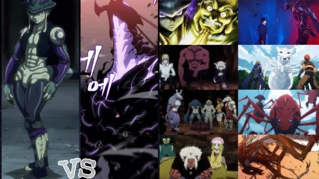 Solo Leveling vs Hunter x Hunter comparison collage showing characters and ant arcs