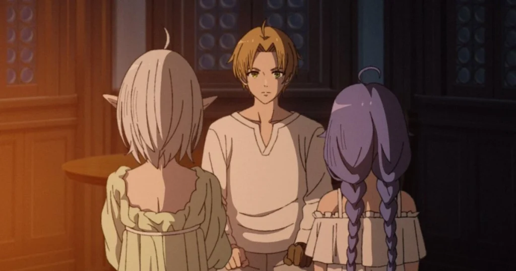 Rudeus in Mushoku Tensei Talking about Eris to his two Wife Sylphiette and Roxy